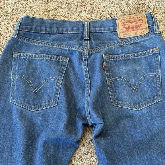 Levi's 514 Slim Straight Jeans Men 31x30 Medium Wash Cotton Zip Fly Pockets - Picture 11 of 16